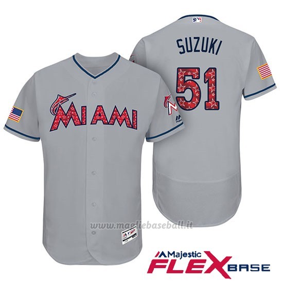 Maglia Baseball Uomo Miami Marlins 2017 Estrellas y Rayas Ichiro Suzuki Grigio Flex Base